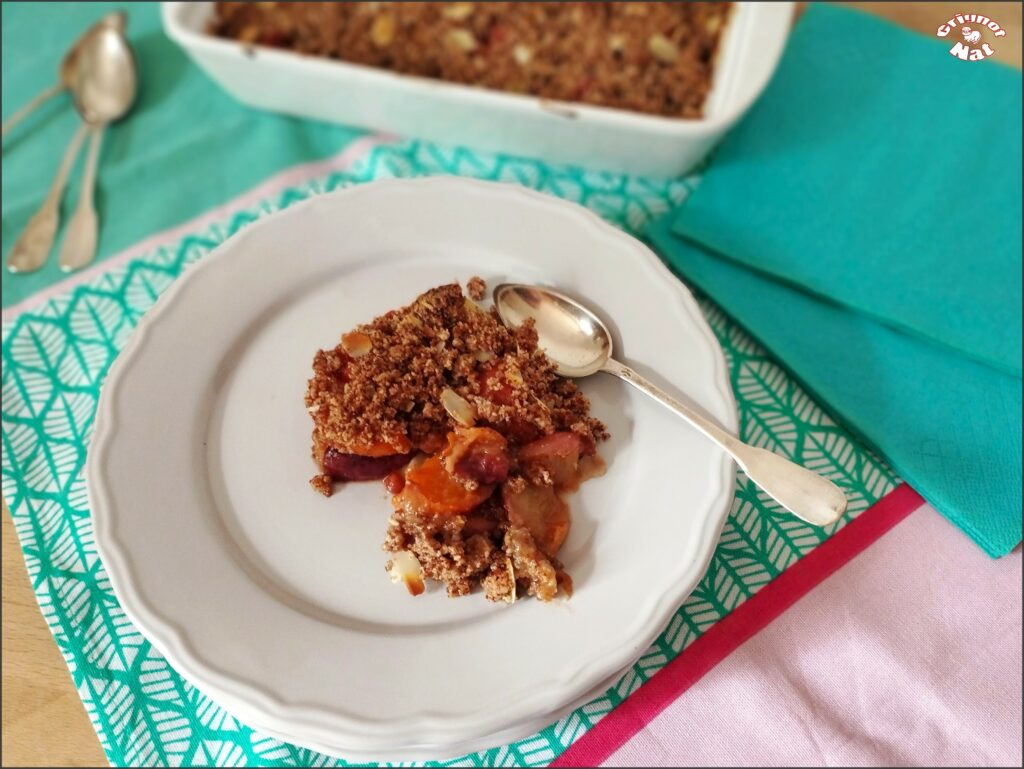 crumble aux pêches et abricots (IG Bas)