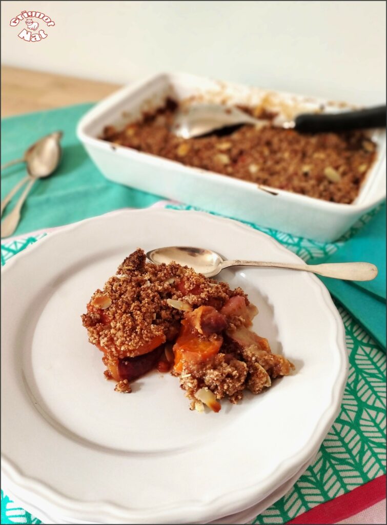 crumble aux pêches et abricots (IG Bas)