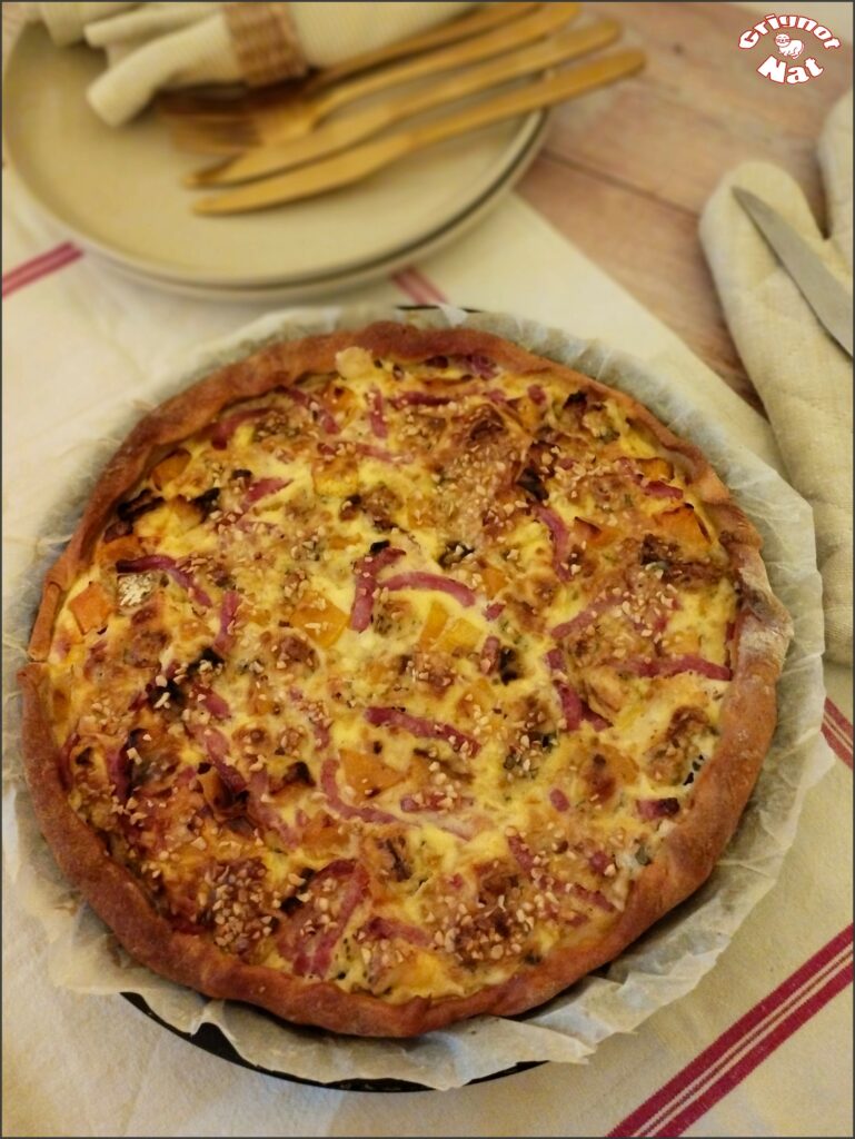 quiche au butternut, bacon et fourme d'Ambert